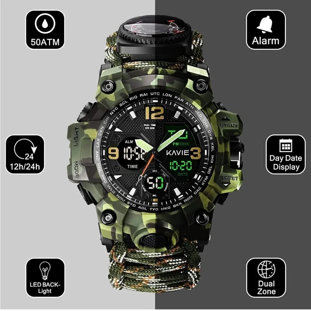 23-in-1 Survival Digital Watch Green Camo